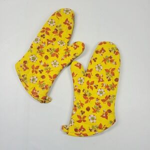 Vintage 1970s Mod Yellow Orange Oven Hot Mitt Set Of 2 Excellent 🏵️